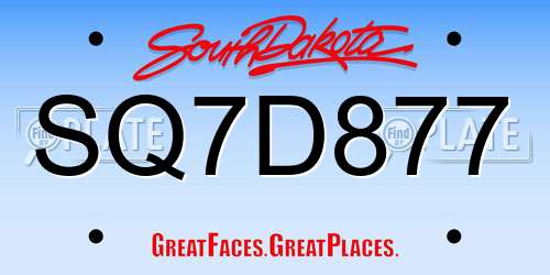 SQ7D877 South Dakota License Plate