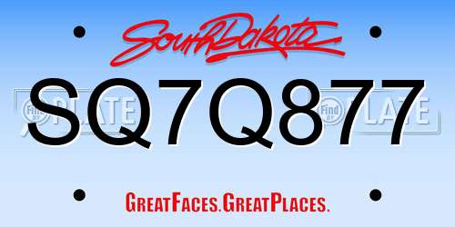 SQ7Q877 South Dakota License Plate