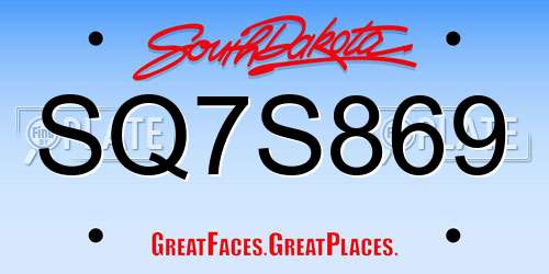 SQ7S869 South Dakota License Plate