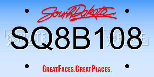 SQ8B108 South Dakota License Plate