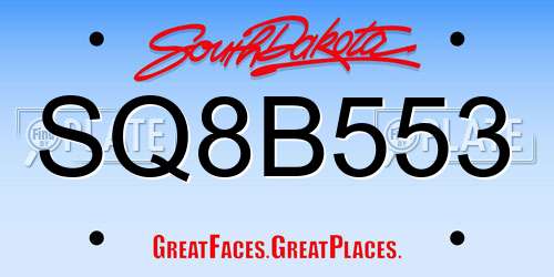 SQ8B553 South Dakota License Plate