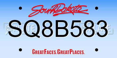 SQ8B583 South Dakota License Plate