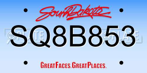SQ8B853 South Dakota License Plate