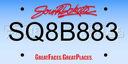 SQ8B883 South Dakota License Plate