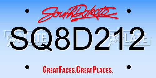 SQ8D212 South Dakota License Plate