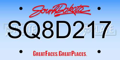 SQ8D217 South Dakota License Plate