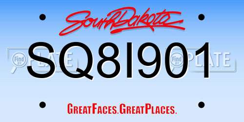SQ8I901 South Dakota License Plate