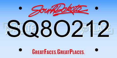 SQ8O212 South Dakota License Plate