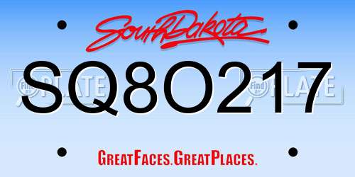 SQ8O217 South Dakota License Plate