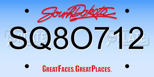 SQ8O712 South Dakota License Plate