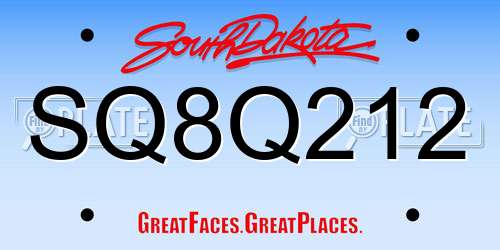 SQ8Q212 South Dakota License Plate
