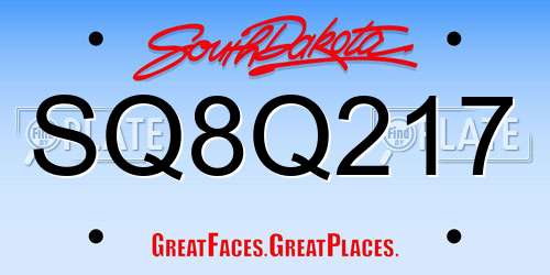 SQ8Q217 South Dakota License Plate