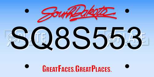 SQ8S553 South Dakota License Plate
