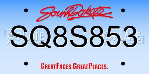 SQ8S853 South Dakota License Plate