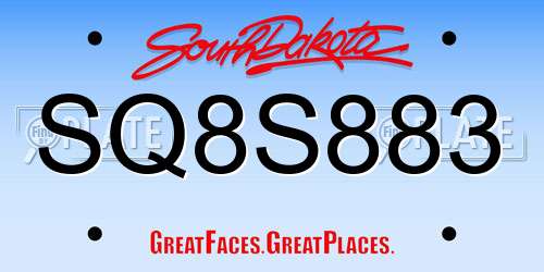 SQ8S883 South Dakota License Plate