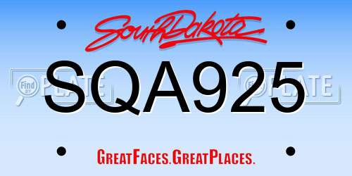 SQA925 South Dakota License Plate