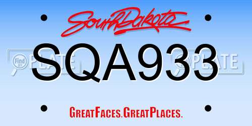 SQA933 South Dakota License Plate