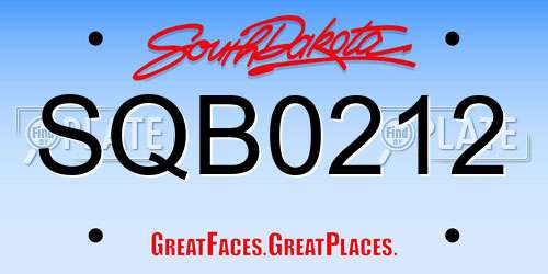 SQB0212 South Dakota License Plate