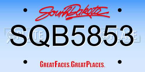 SQB5853 South Dakota License Plate