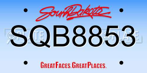 SQB8853 South Dakota License Plate