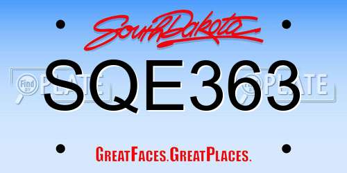 SQE363 South Dakota License Plate