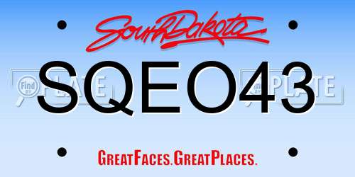 SQEO43 South Dakota License Plate