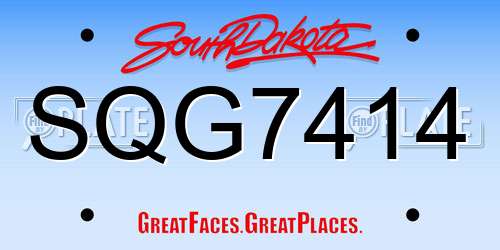 SQG7414 South Dakota License Plate