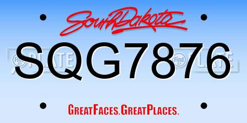 SQG7876 South Dakota License Plate