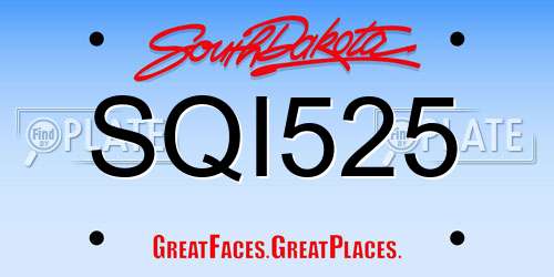 SQI525 South Dakota License Plate