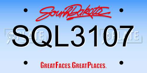 SQL3107 South Dakota License Plate
