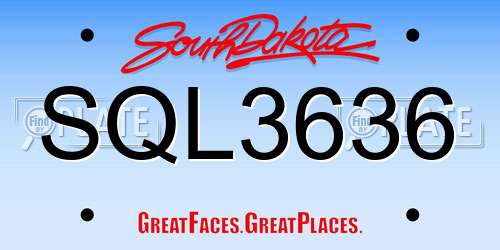 SQL3636 South Dakota License Plate