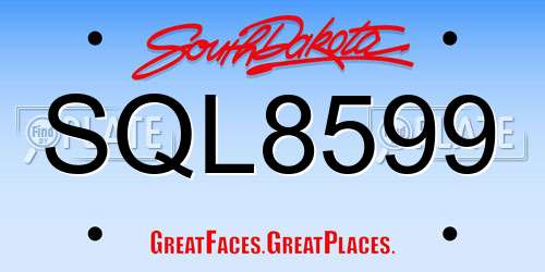 SQL8599 South Dakota License Plate