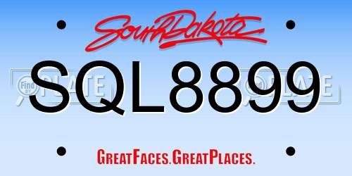 SQL8899 South Dakota License Plate
