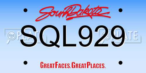 SQL929 South Dakota License Plate