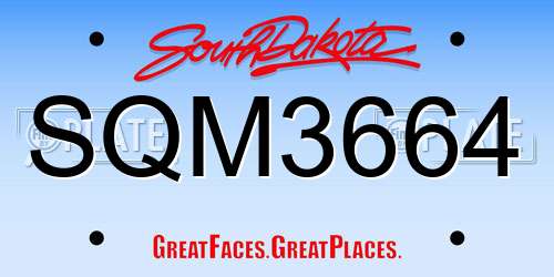SQM3664 South Dakota License Plate