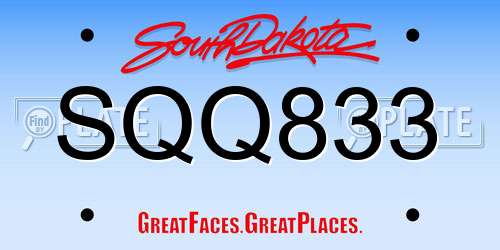 SQQ833 South Dakota License Plate