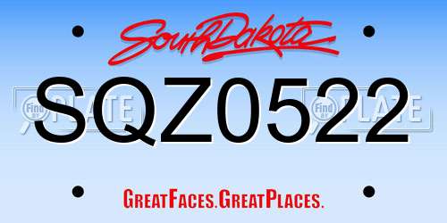 SQZ0522 South Dakota License Plate