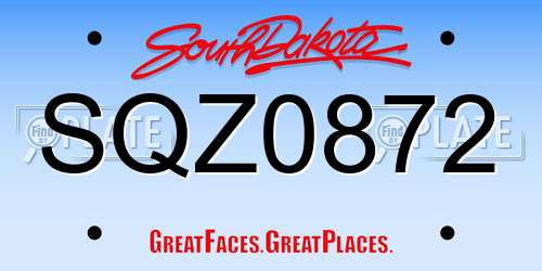 SQZ0872 South Dakota License Plate
