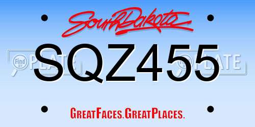 SQZ455 South Dakota License Plate