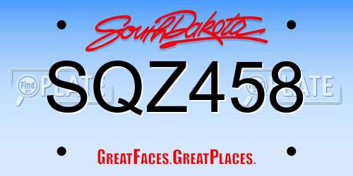 SQZ458 South Dakota License Plate