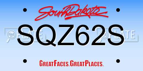 SQZ62S South Dakota License Plate