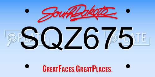 SQZ675 South Dakota License Plate