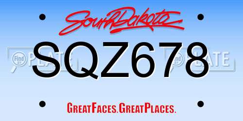 SQZ678 South Dakota License Plate