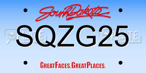 SQZG25 South Dakota License Plate