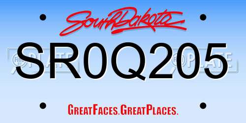 SR0Q205 South Dakota License Plate