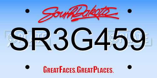 SR3G459 South Dakota License Plate