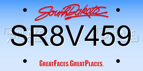 SR8V459 South Dakota License Plate