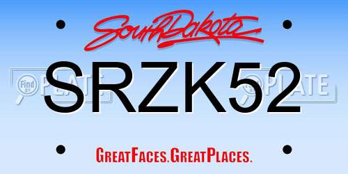 SRZK52 South Dakota License Plate