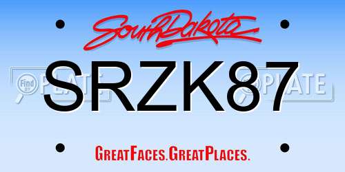 SRZK87 South Dakota License Plate
