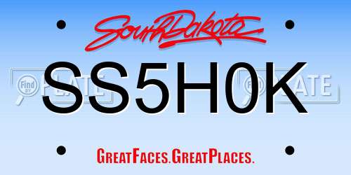 SS5H0K South Dakota License Plate
